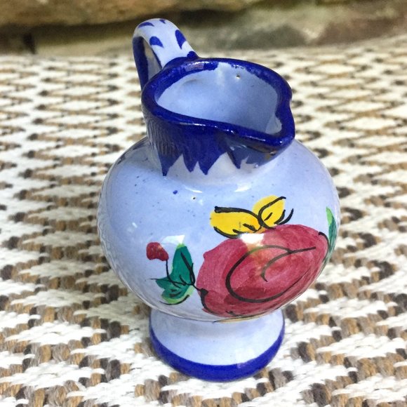 VTG Pitcher Portugal Mini Ceramic Rose Vase Floral Miniature - Picture 1 of 8